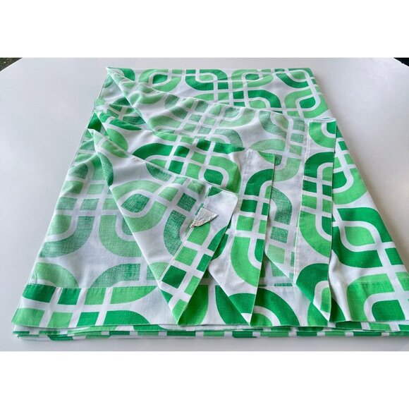 Vintage 70s flat sheet, green, white geometric full size up to queen size bed - Picture 6 of 10